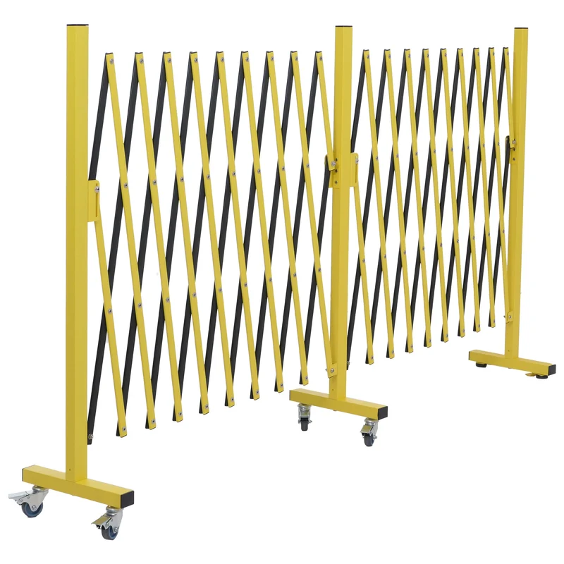 Barrière de sécurité extensible avec roulettes grille accordéon mobile 110x60-500cm en aluminium jaune et noir 04_0008748