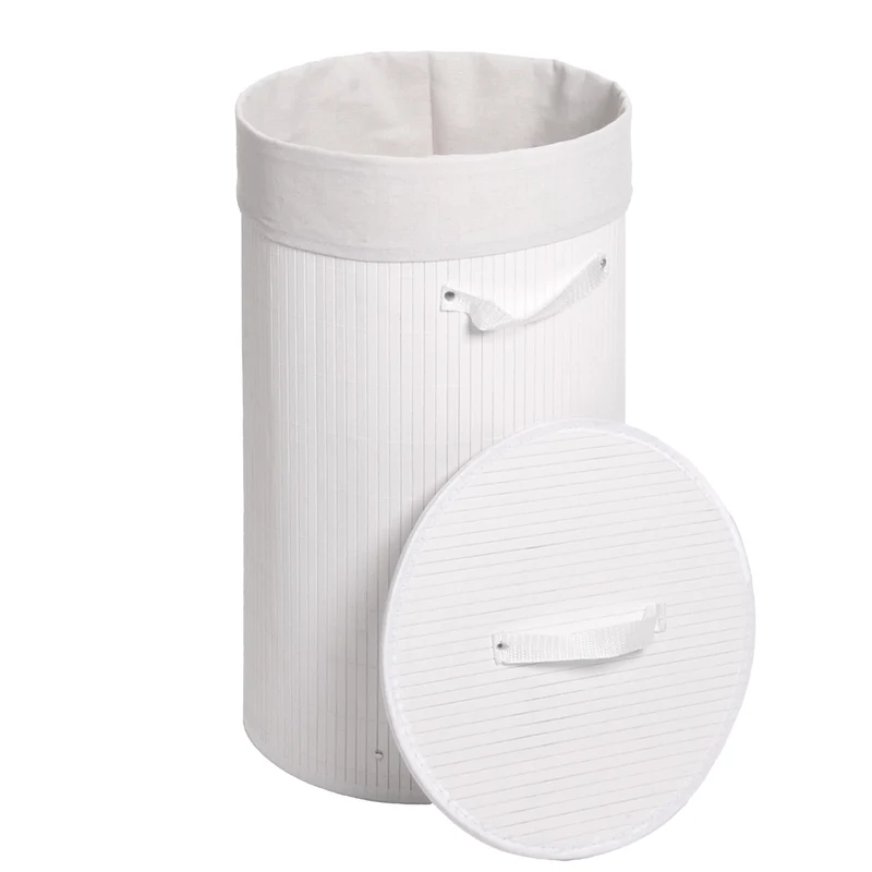 Panier à linge rond pratique avec couvercle 59 x 35 cm pour salle de bain rangement élégant en bambou naturel 04_0009545