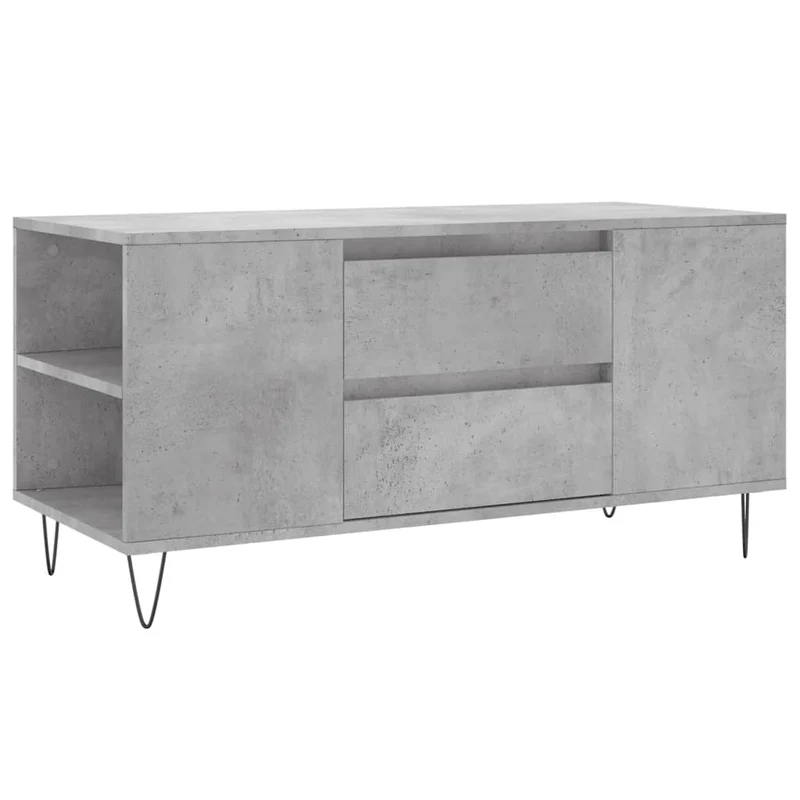 Table basse avec 2 tiroirs et 4 compartiments 102 x 44,5 x 50 cm bois d'ingénierie gris et métal DEC039245