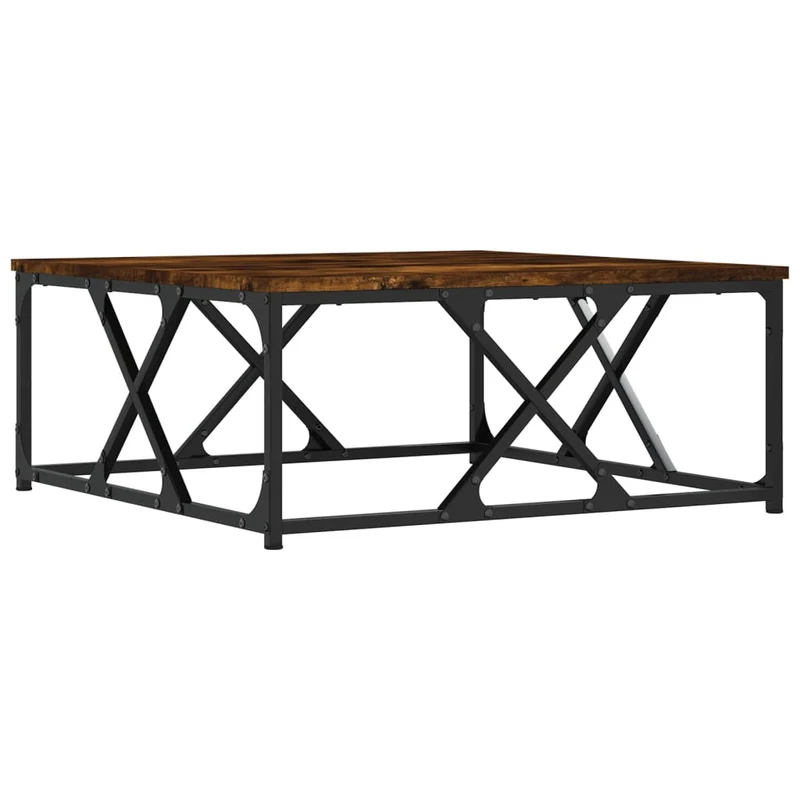 Table basse carrée style industriel – finition chêne fumé & structure métallique – 70 × 70 cm DEC038469