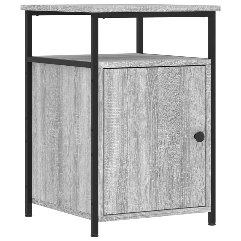 Table de chevet avec rangement avec porte 40 x 42 x 60 cm bois d'ingénierie gris et fer DEC034662