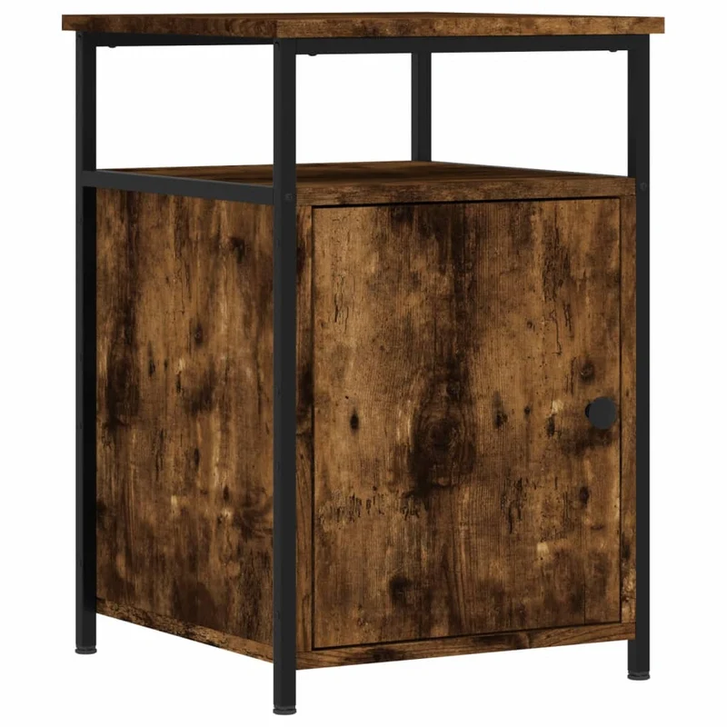 Table de chevet industrielle avec rangement bois d’ingénierie marron fumé et structure métal 40 x 42 x 60 cm DEC033642