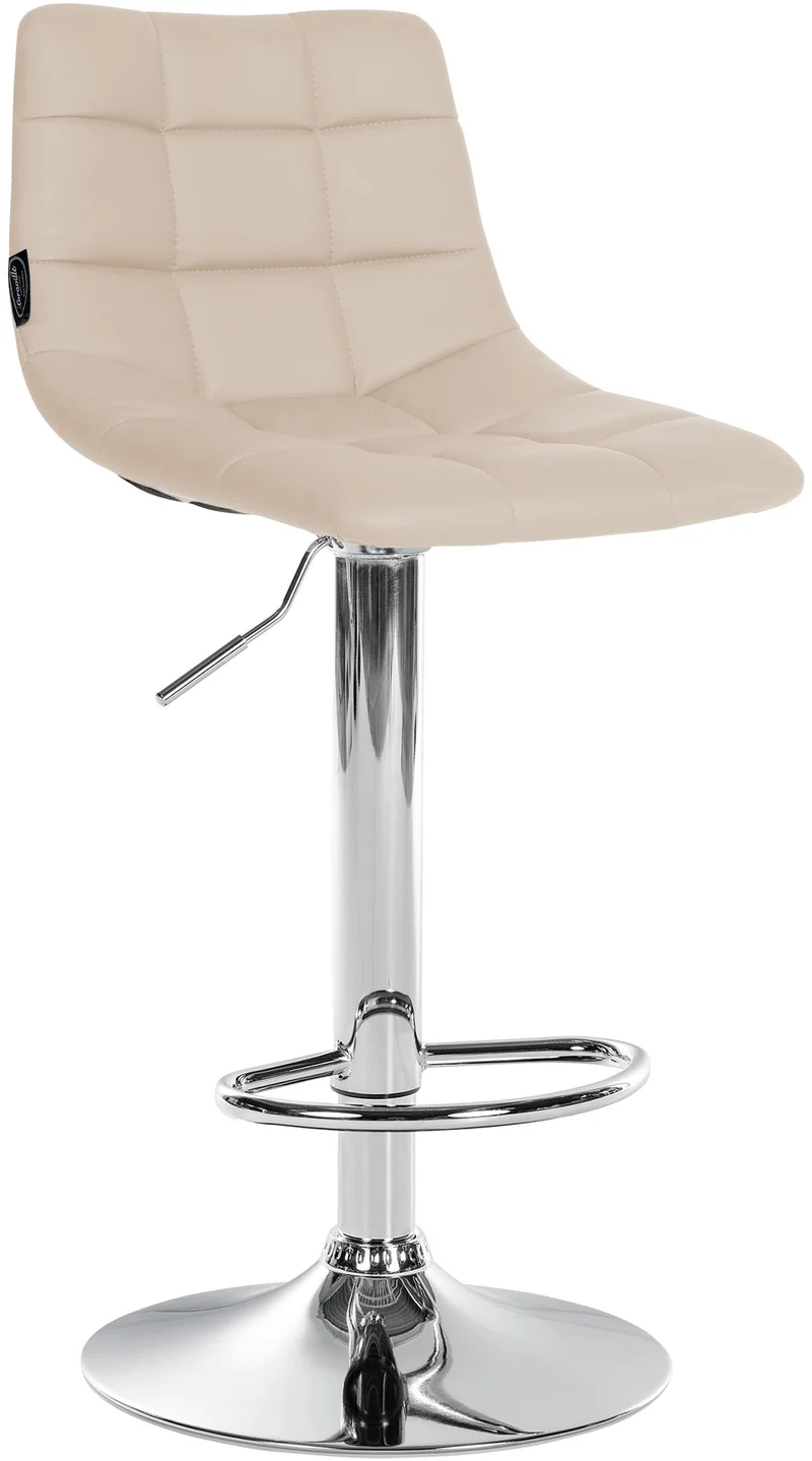 Tabouret de bar x1 moderne en PVC crème motif matelassé piètement trompette métal chromé 10_0006273