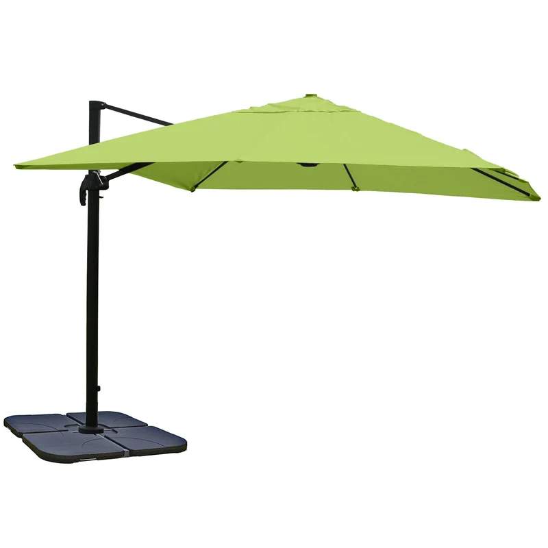 Parasol professionnel restaurant pour jardin terrasse, 3x3m (Ø4,24m) polyester aluminium/acier 23kg vert avec pied, rotatif 04_0003298