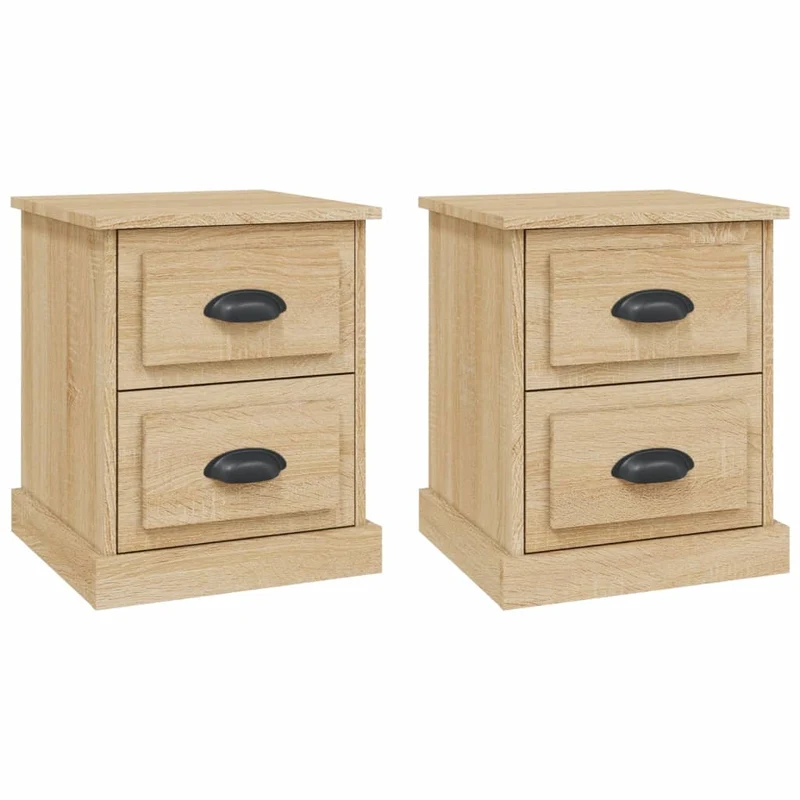 Lot de 2 tables de chevet avec deux tiroirs 39 x 39 x 47,5cm bois ingénierie couleur chêne DEC035874