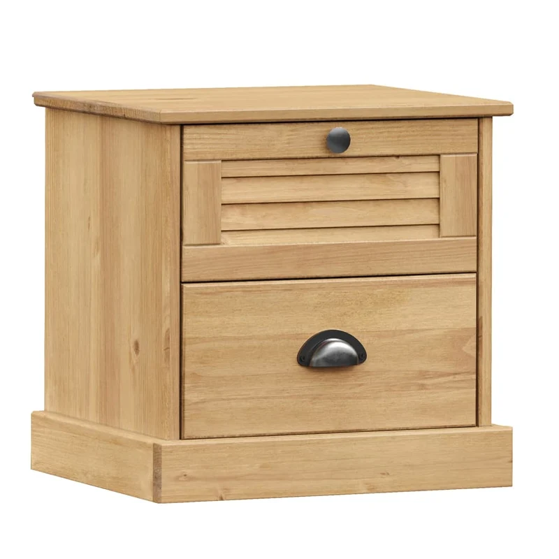 Table de chevet avec deux tiroirs 42 x 35 x 42 cm bois de pin et MDF couleur chêne DEC034719
