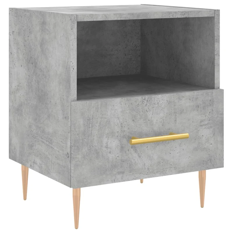 Table de chevet avc tiroir et compartiment ouvert 40 x 35 x 47,5 cm bois d’ingénierie gris et fer DEC033990
