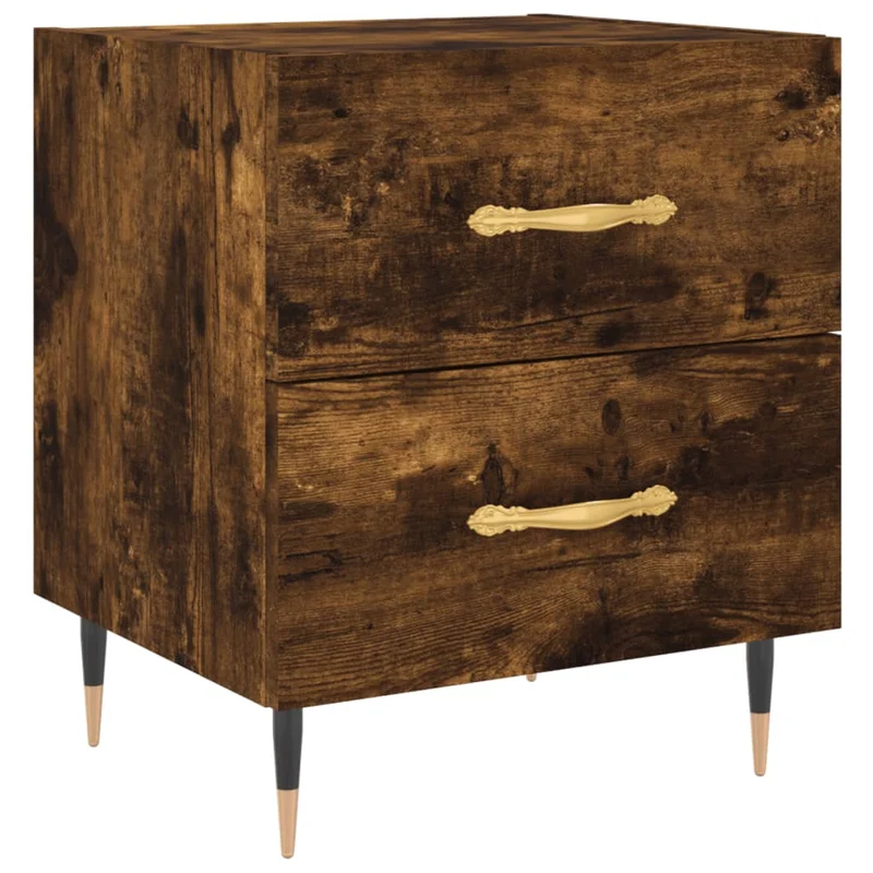 Lot de 2 tables de chevet avec deux tiroirs 40 x 35 x 47,5 cm bois d’ingénierie chêne fumé et fer DEC033570