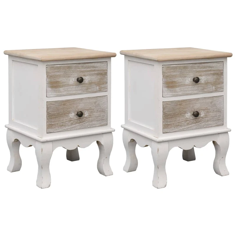 Lot de 2 tables de chevet avec deux tiroirs 35 x 30 x 50 cm bois de paulownia blanc et teinte chêne clair DEC032753