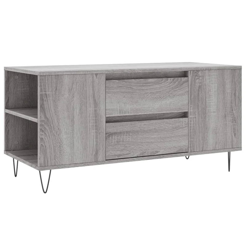 Table basse avec 2 tiroirs et 4 compartiments 102 x 44,5 x 50 cm bois d'ingénierie gris et métal DEC039973