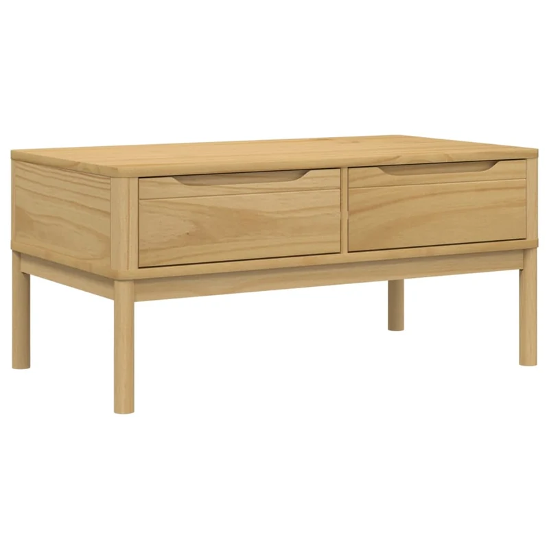 Table basse avec deux tiroirs design moderne et contemporaine 99 x 55,5 x 45 cm bois massif de pin DEC039136