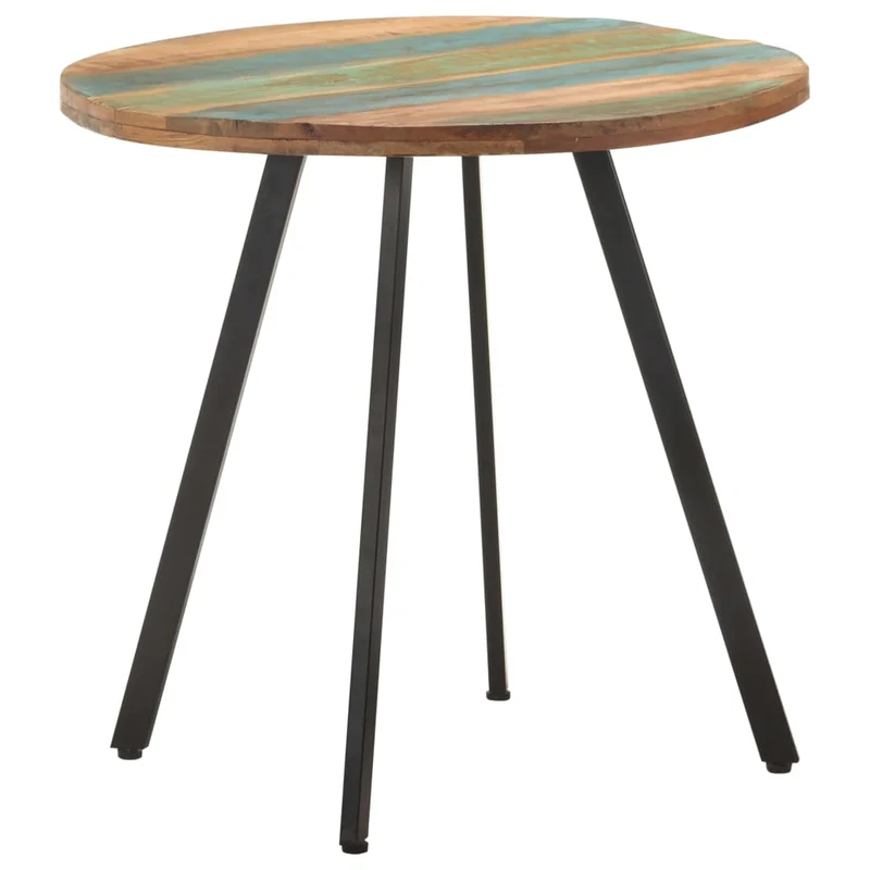 Table de salle à manger aspect industriel 80 cm bois de récupération massif multicolore et fer DEC036634