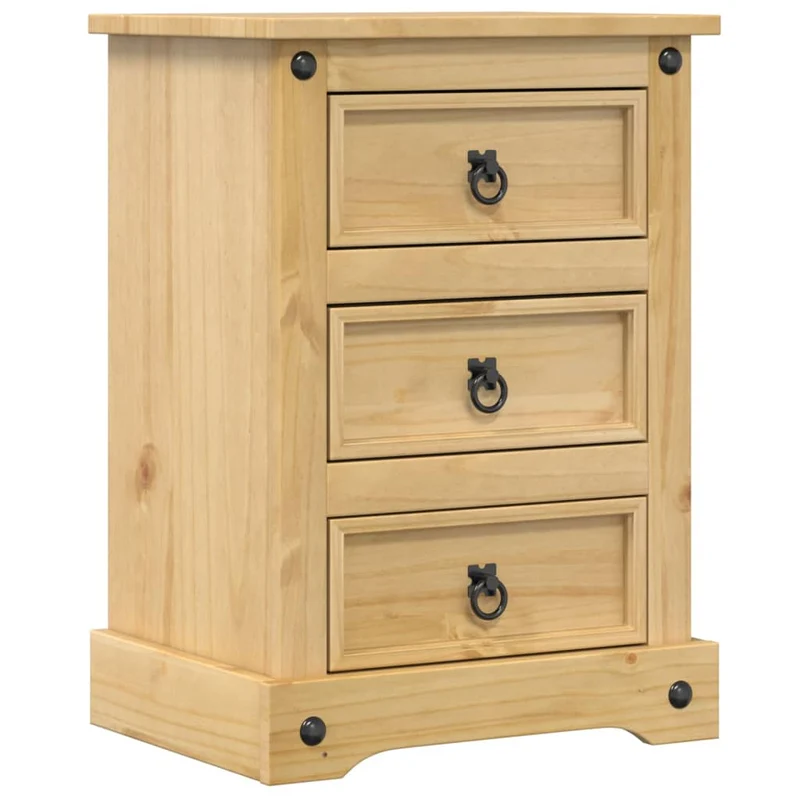 Table de chevet avec 3 tiroirs 45 x 35 x 64 cm bois de pin MDF et métal DEC033904