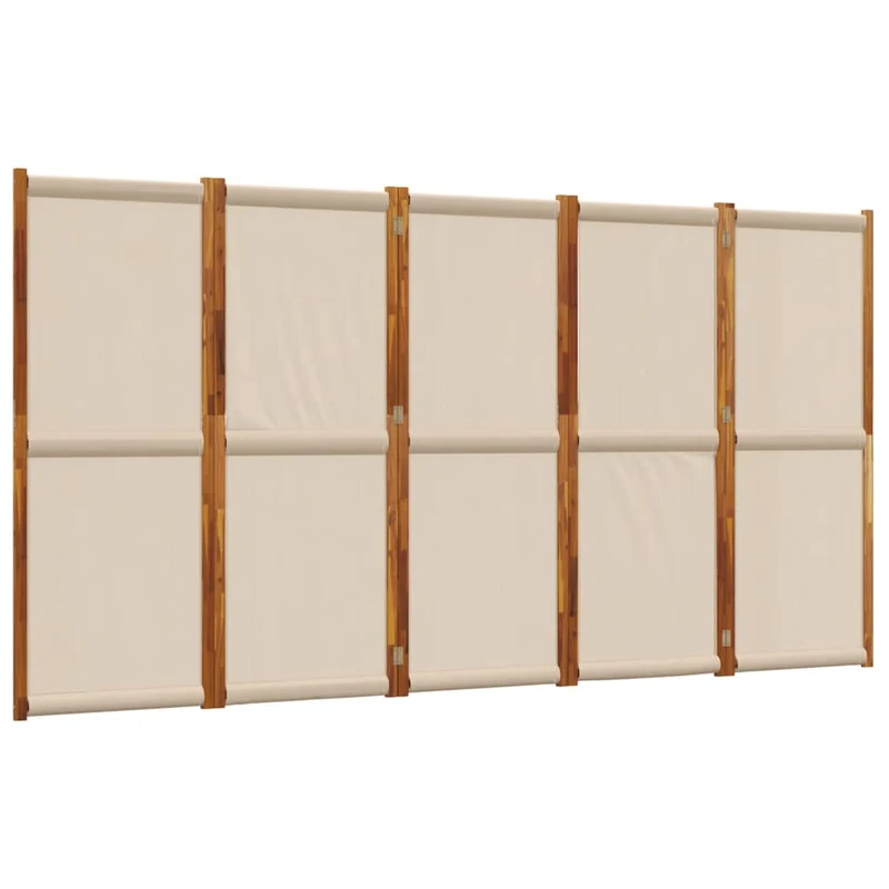 Cloison de séparation pliante 5 panneaux en bois d’acacia et textilène – Intérieur & extérieur – 350 x 180 cm – Taupe DEC031033