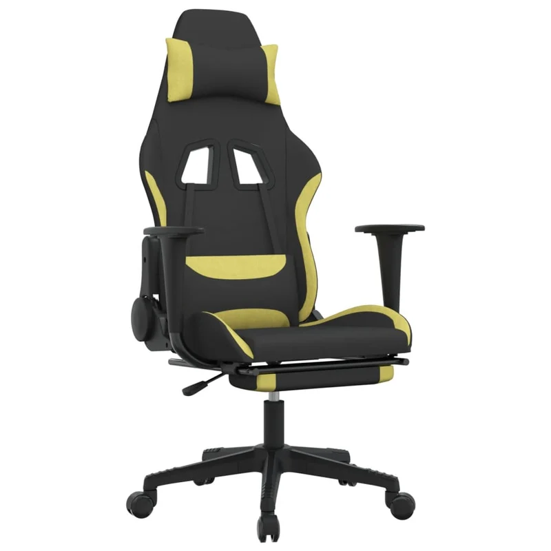 Fauteuil de bureau chaise gaming sur roulettes avec repose-pieds en tissu noir et vert clair DEC025797