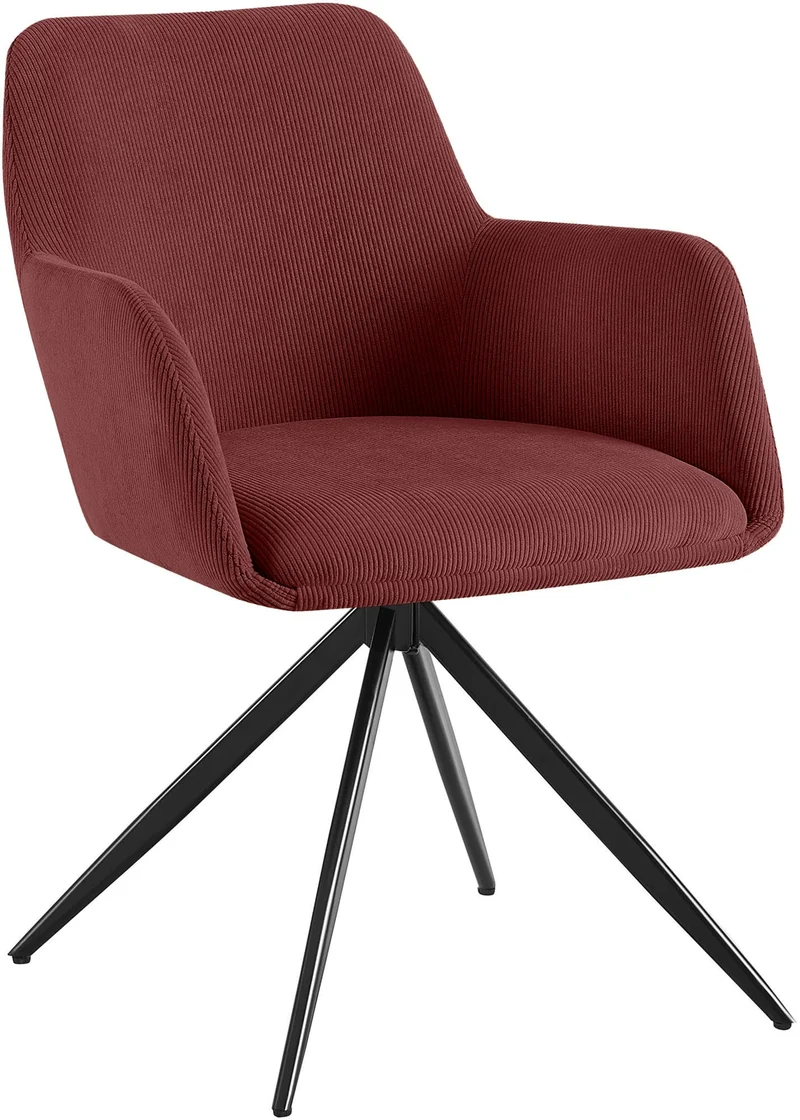 Chaise contemporaine de salle à manger x1 en velours côtelé bordeaux pivotante 180° avec accoudoirs 10_0005817