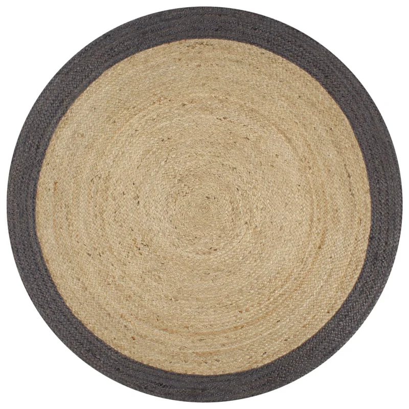 Tapis fait à la main Jute avec bord gris foncé 90 cm DEC023472