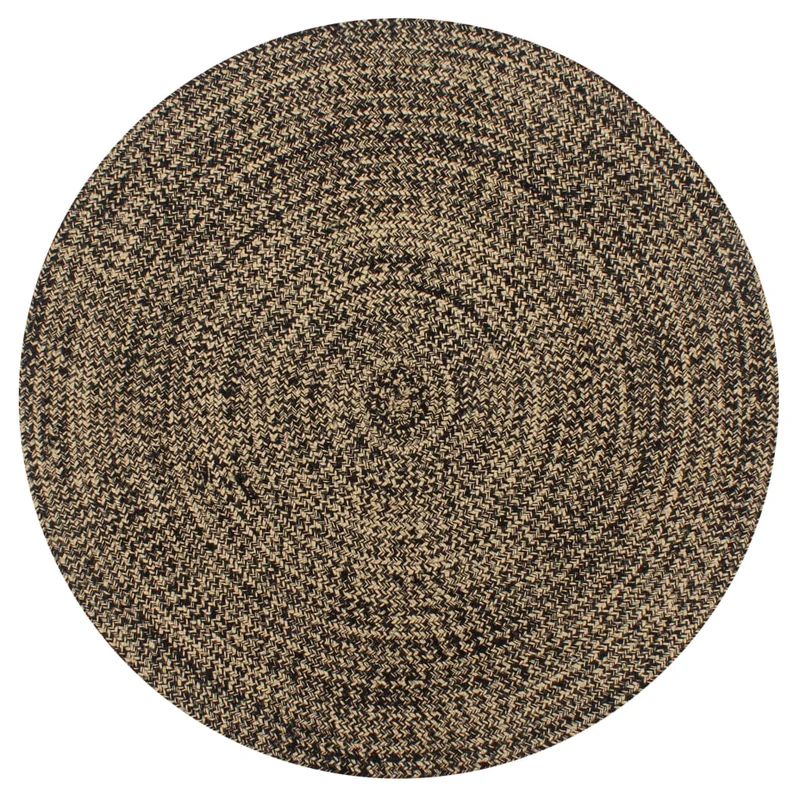 Tapis fait à la main Jute Noir et naturel 120 cm DEC023521