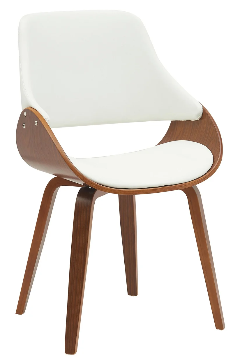 Chaise de salle à manger x1 design scandinave en bois courbé noyer et similicuir blanc 10_0007537
