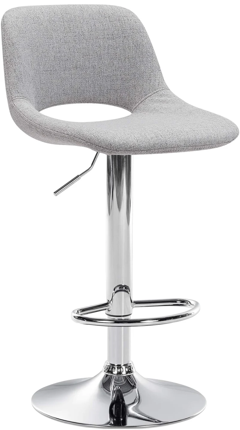 Tabouret de bar chaise haute x1 avec repose-pieds en tissu gris clair piètement métallique chromé 10_0004612