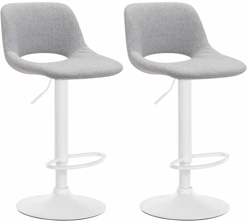 Tabourets de bar chaises haute x2 avec repose-pieds en tissu gris clair piètement métallique blanc 10_0004100