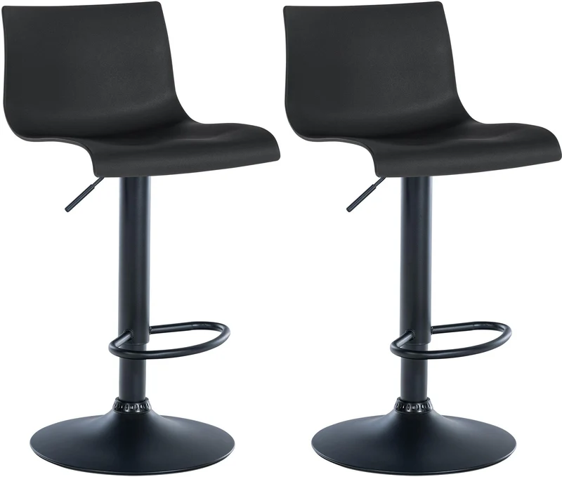 Lot de 2 tabourets de bar design simple avec repose-pieds en plastique noir pieds en métal noir 10_0004047