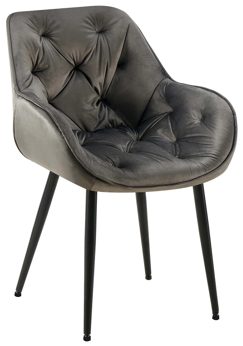 Chaise de salle à manger x1 design et moderne assise en velours anthracite et pieds en métal noir 10_0001495