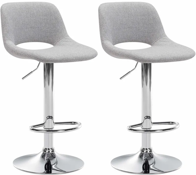 Tabourets de bar chaises haute x2 avec repose-pieds en tissu gris clair piètement métallique chromé 10_0004094