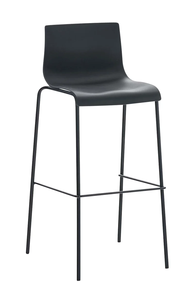 Tabouret de bar avec repose-pieds dossier incurvé en plastique noir et 4 pieds en métal noir 10_0004929