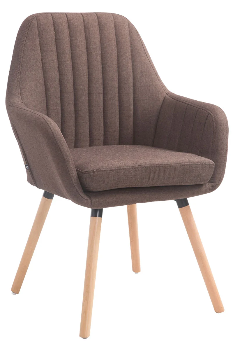 Chaise de salle à manger fauteuil de chambre coiffeuse en tissu marron piètement en bois clair 10_0008468