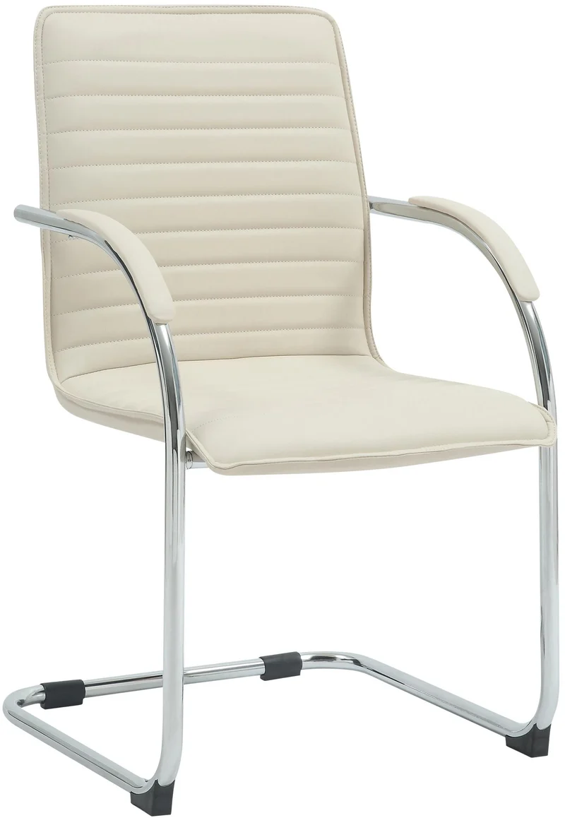Chaise visiteur cantilever en similicuir crème avec accoudoirs assise rembourrée cadre métal bureau et salle d’attente 10_0008870