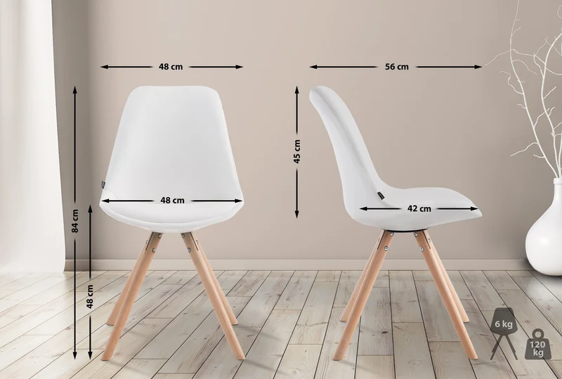 Chaise de cuisine salle à manger scandinave assise en PVC blanc 4 pieds en bois forme rond 10_0008304