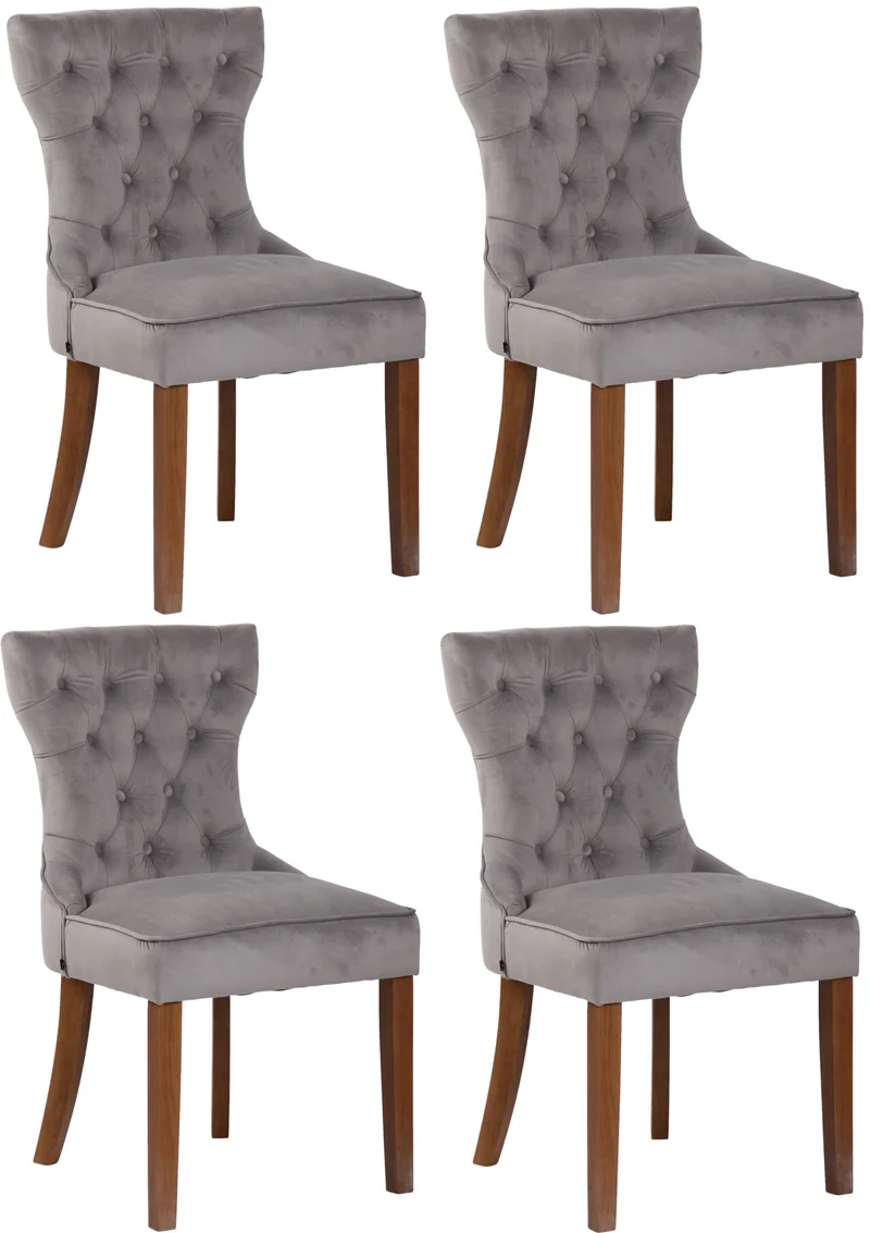 Lot de 4 chaises de salle à manger style Chesterfield dossier capitonné en velours gris et pieds en bois clair 10_0008641