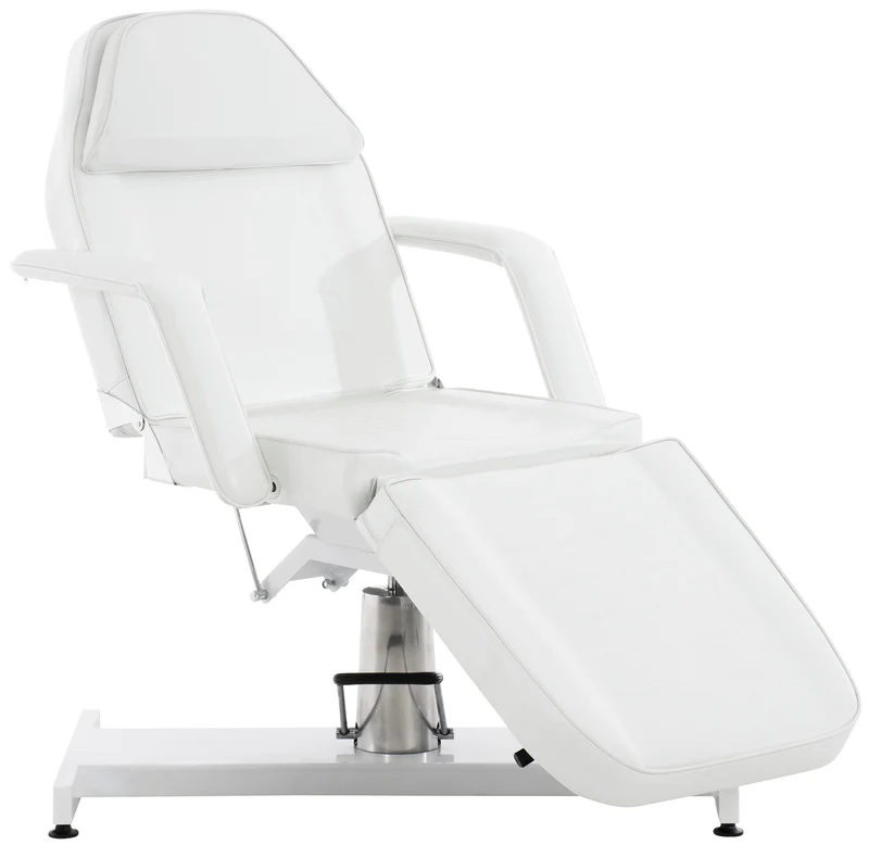 Lit d’esthétique hydraulique professionnel similicuir blanc – Fauteuil de soins avec dossier inclinable ouverture visage et accoudoirs amovibles 10_0008213