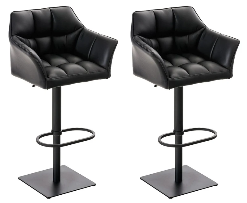 Lot de 2 tabourets de bar pivotants similicuir noir cadre métal noir – Assise fauteuil rembourrée avec accoudoirs – Hauteur réglable 10_0006570