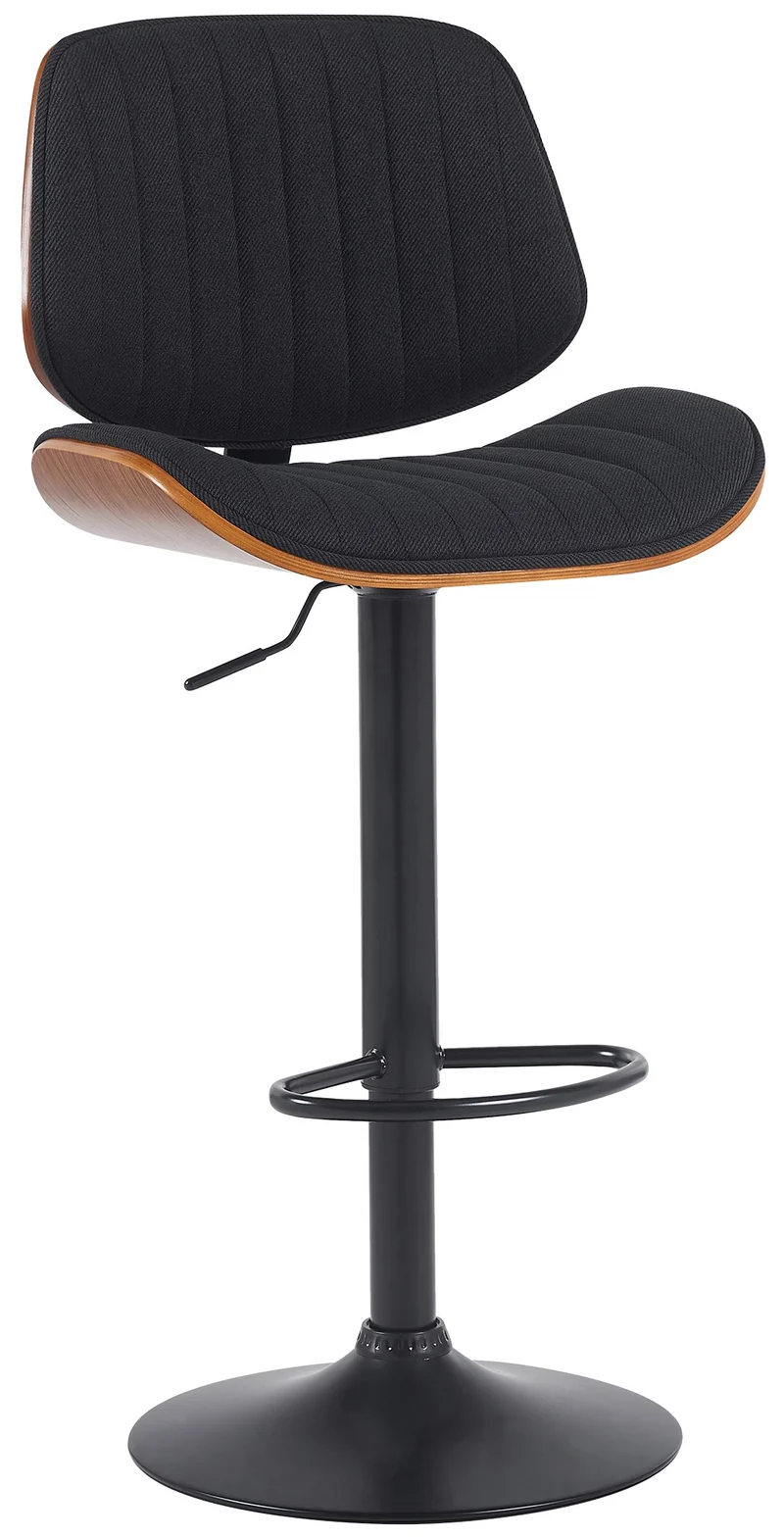Tabouret de bar x1 style rétro moderne assise en tissu noir bois noyer et cadre métal noir 10_0006411