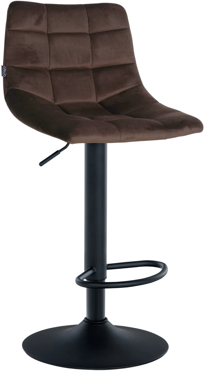 Tabouret de bar x1 moderne en velours marron motif matelassé piètement trompette métal noir 10_0005662