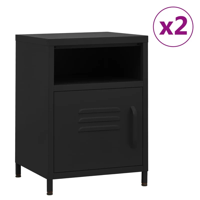 Lot de 2 tables de chevet avec 1 étagère ouverte et 1 porte 35 x 35 x 51 cm acier noir DEC035475