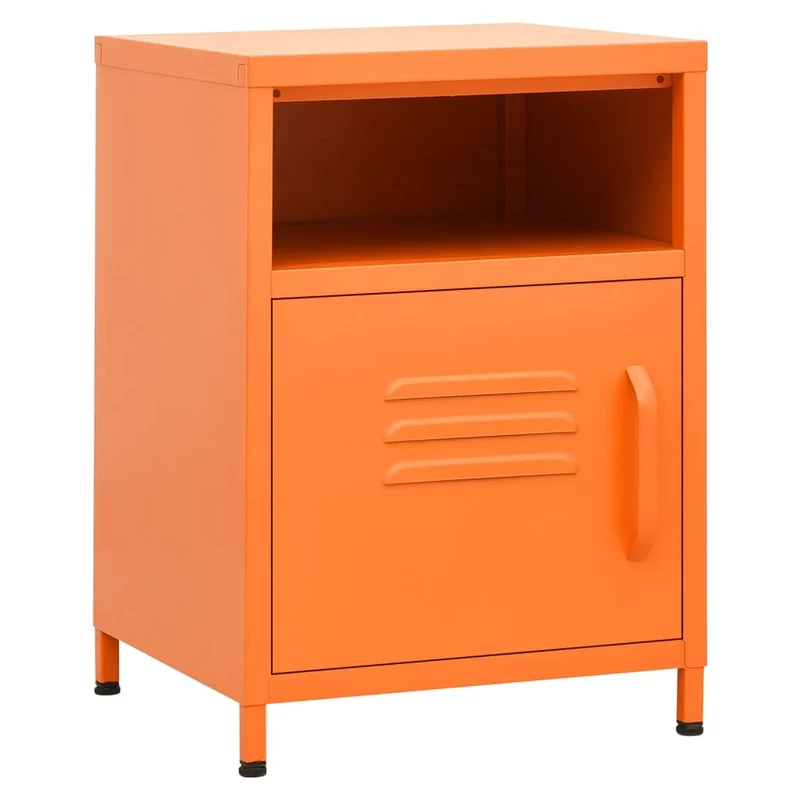 Table de chevet avec compartiment avec porte et ouvert 35 x 35 x 51 cm acier orange DEC034539