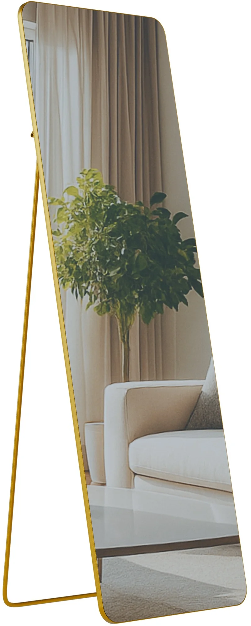 Miroir pleine longueur sur pied ou mural cadre métal doré brillant design épuré 150x50 cm 10_0008380