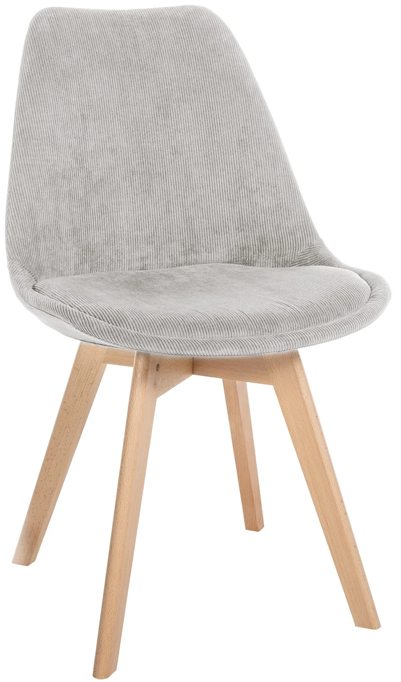 Chaise de salle à manger x1 design scandinave en velours côtelé gris et pieds en bois clair 10_0007270
