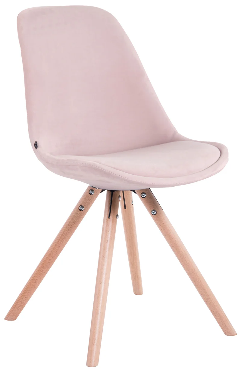 Chaise de salle à manger design scandinave en velours rose et pieds en bois clair forme rond 10_0008809