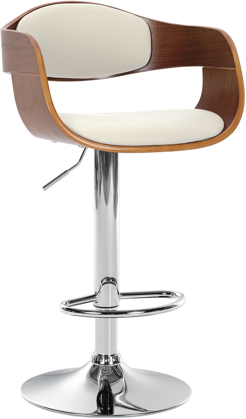 Tabouret de bar x1 design scandinave en PVC blanc et structure en bois couleur noyer 10_0005043
