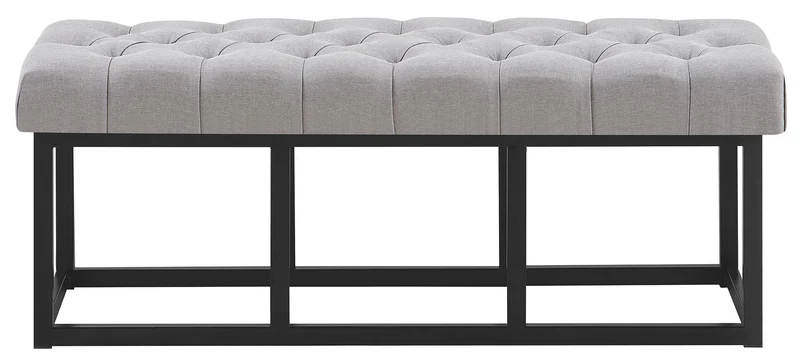 Banc capitonné rembourré 120 cm tissu gris avec structure métal noir design contemporain 10_0008527