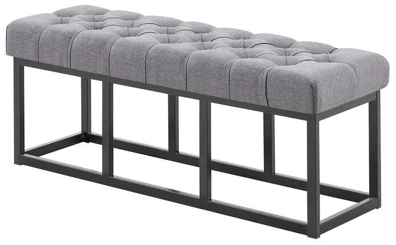 Banc capitonné rembourré 120 cm tissu gris foncé avec structure métal noir design contemporain 10_0008521