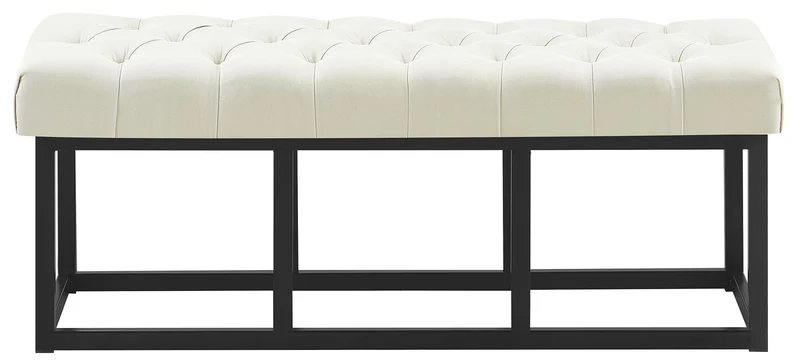 Banc capitonné rembourré 120 cm tissu crème avec structure métal noir design contemporain 10_0008460