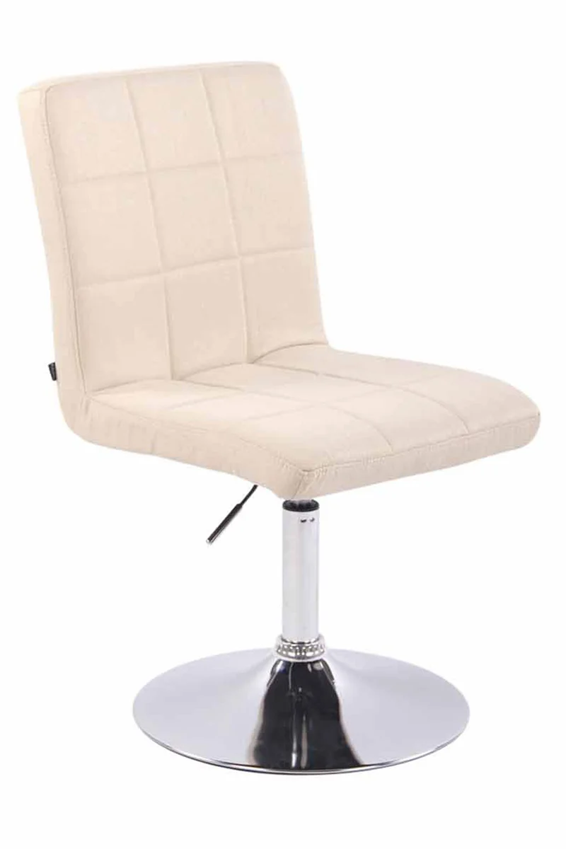 Chaise de salle à manger x1 pivotante réglable en hauteur coutures carrées tissu crème et pied métal chromé 10_0008536