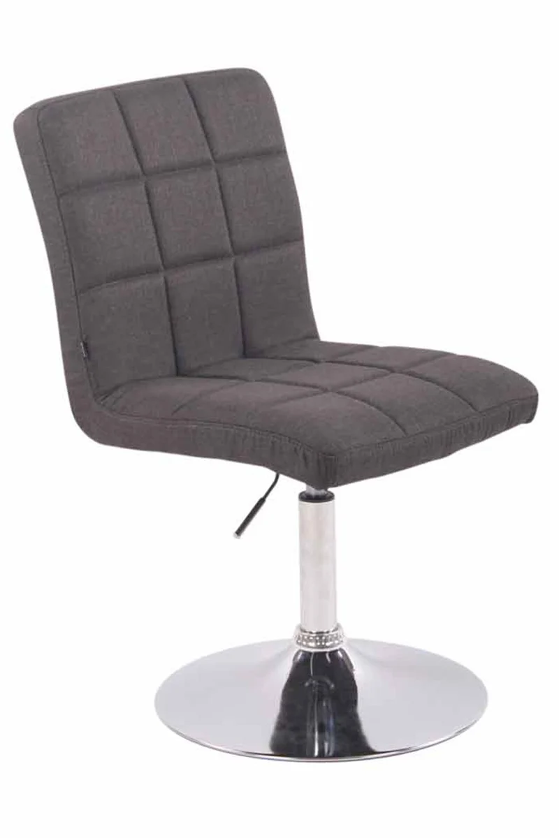 Chaise de salle à manger x1 pivotante réglable en hauteur coutures carrées tissu gris foncé et pied métal chromé 10_0008377