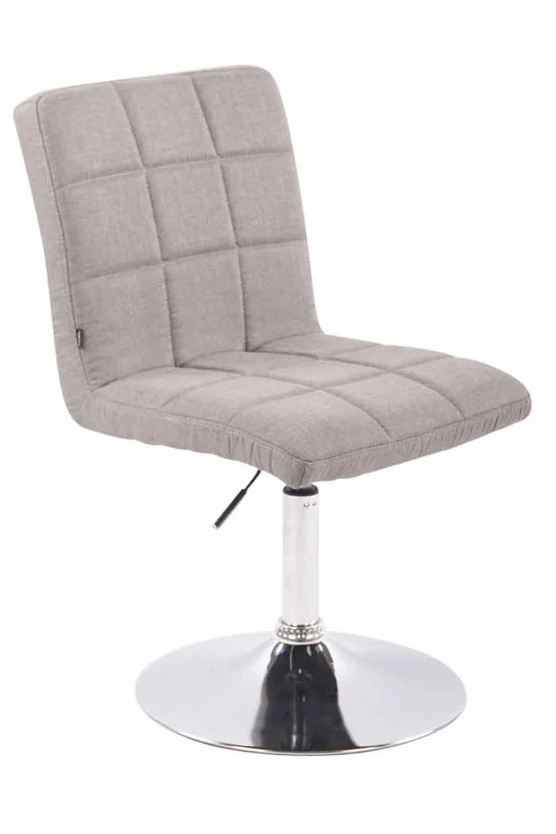 Chaise de salle à manger x1 pivotante réglable en hauteur coutures carrées tissu gris et pied métal chromé 10_0008375