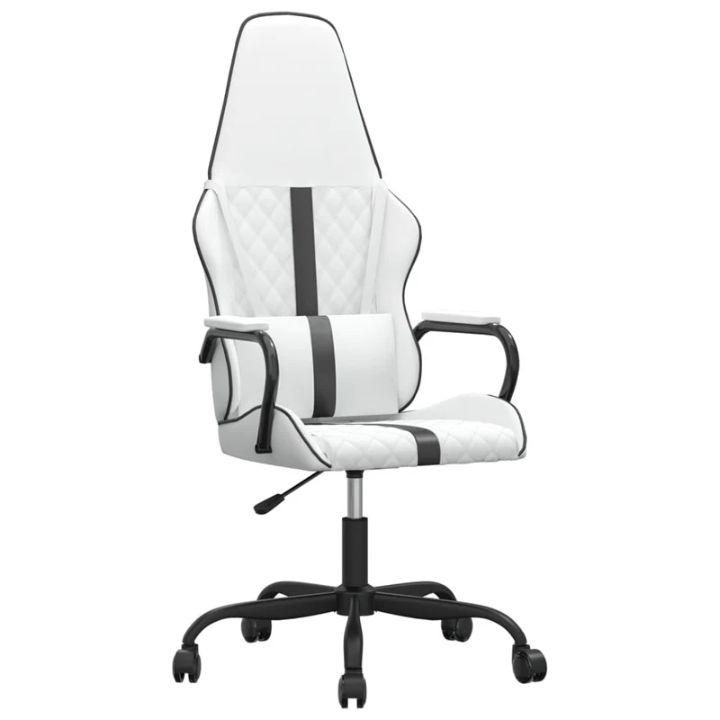 Fauteuil de bureau chaise gaming sur roulettes avec coussin lombaire en PVC noir et blanc DEC025893